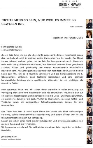 Kundenbrief von Joerg Stegmann